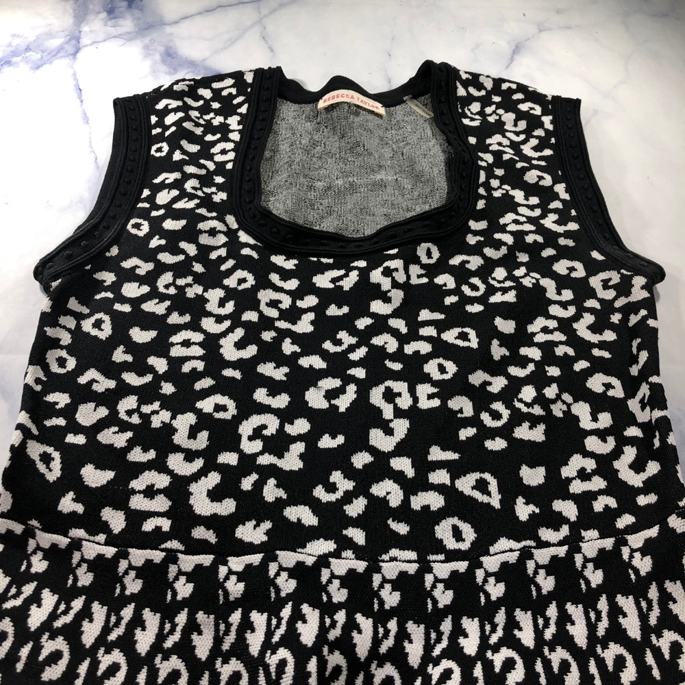 Rebecca Taylor Leopard Stretch Dress Black Knit - Picture 8 of 8